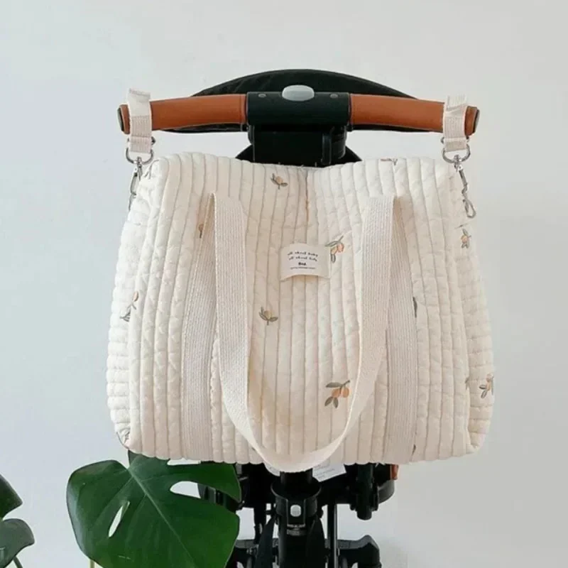 Mommy Bag Baby Diaper Bags Fashion Cotton Zipper Embroidery Nappy Organizer Handbag Portable Baby Stroller Hanging Bag