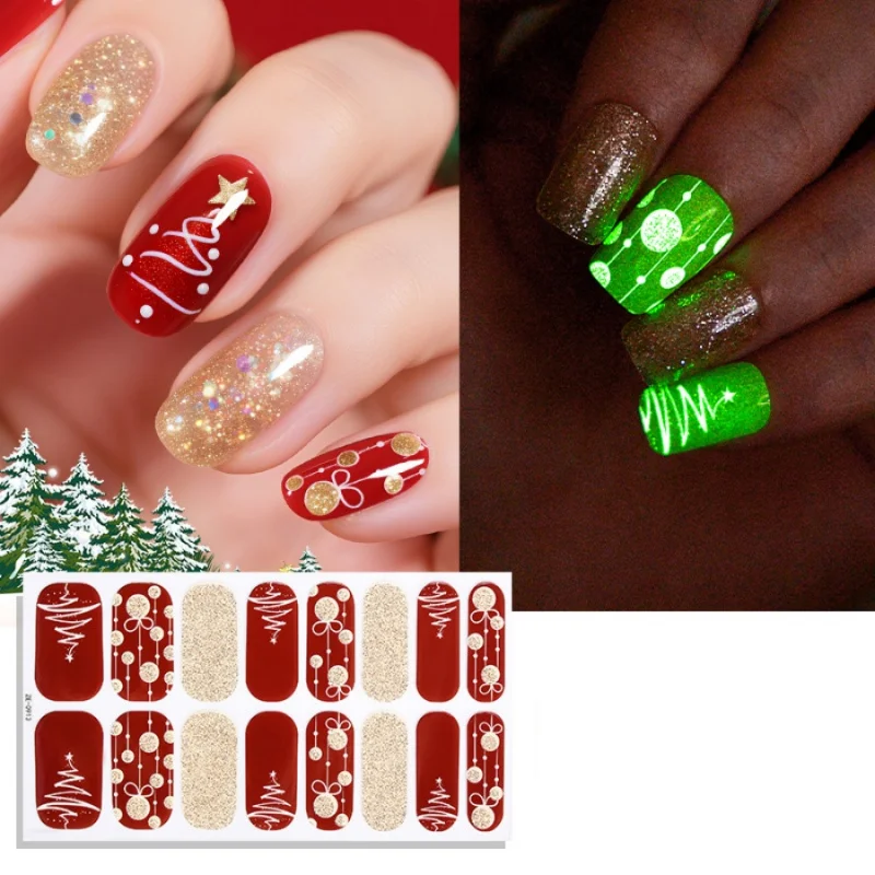 16 sztuk/opakowanie Świąteczne Naklejki na Paznokcie Czerwono-Złote Proste Jednorazowe Folie do Paznokci Naklejki na Paznokcie Dekoracje na Paznokcie na Imprezę