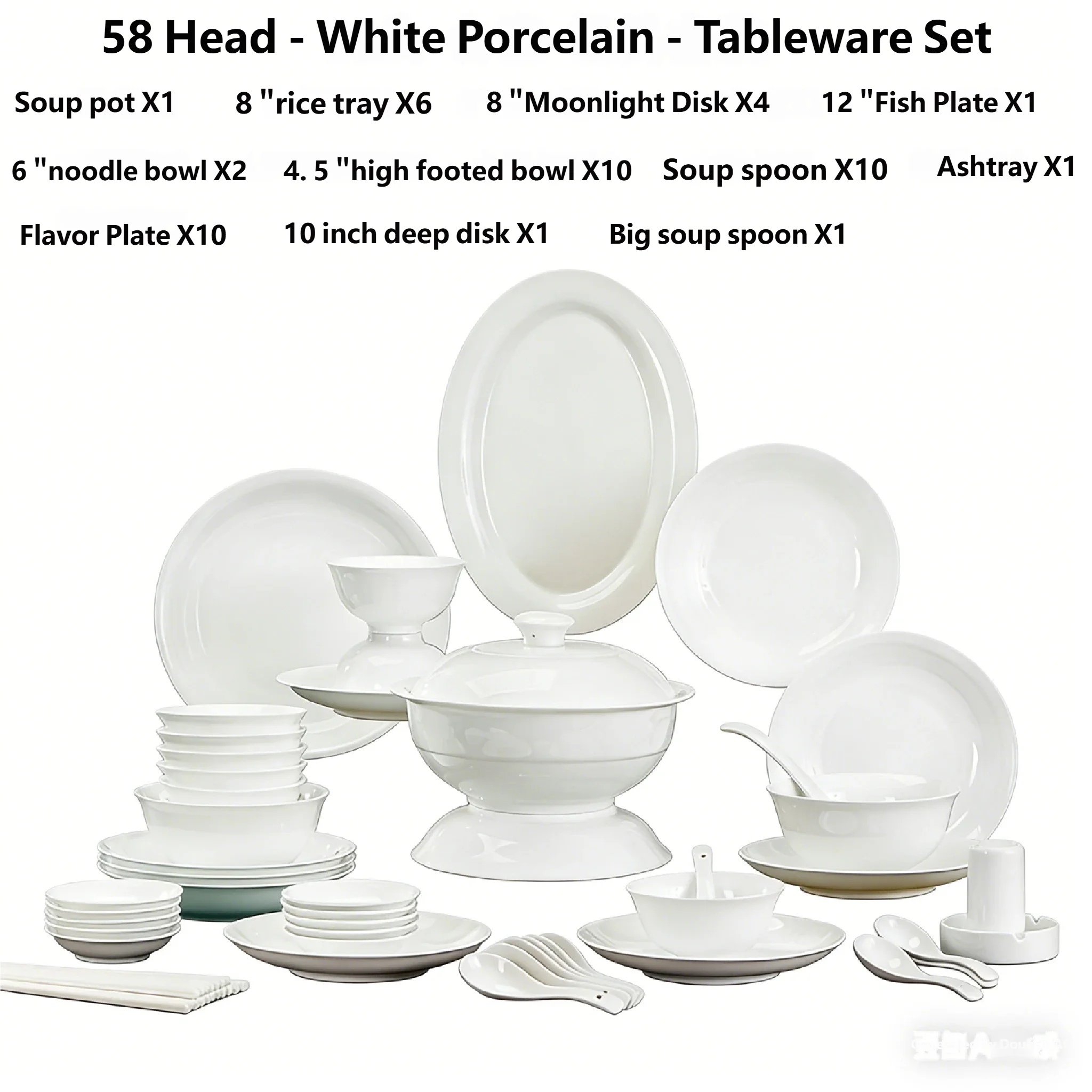 White Porcelain Dinnerware Set 18/106pcs Underglaze Color Ceramics Dish Sets Full Set Luxury China Tableware Set 4/10/20 Persons