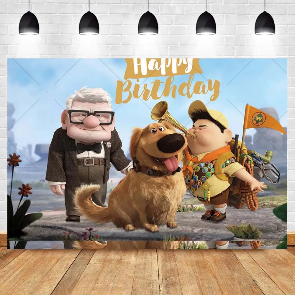 Disney Pixar Movie UP Backdrop Custom Flying House Children Happy Birthday Decoration Banner Baby Shower Photography Background