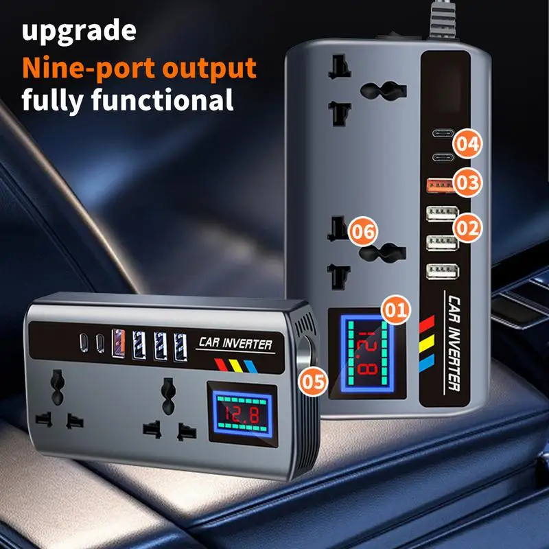 

12V/24V to 220V Car Converter for Plug Outlet Car Inverter Outlet Fast Charging Ports Portable Automotive Charger Inverter 3 USB