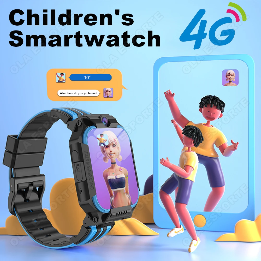 Детские умные часы с SIM-картой 4G, SOS, GPS-позиционирование, спереди и сзади, двойная камера, калькулятор видеозвонков, детские часы для телефона для мальчиков и девочек