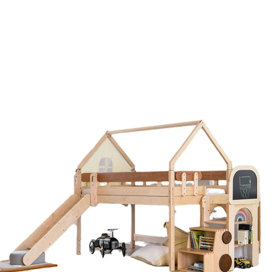 bed solid wood children's bed tree house half high castle slide elevated wardrobe house  solid wood