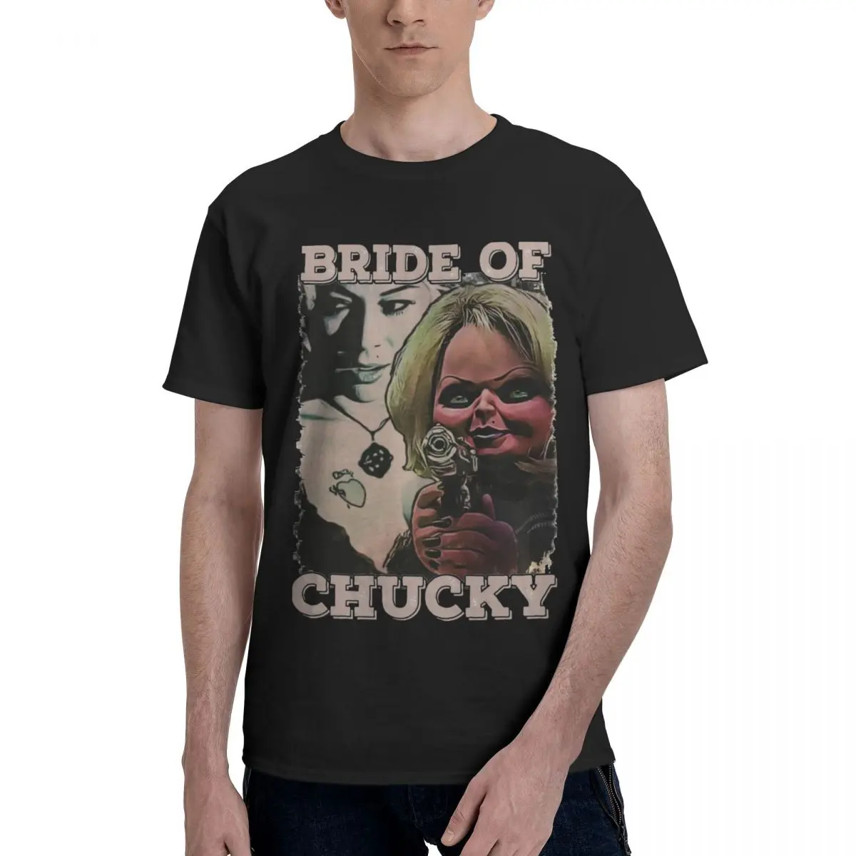 Bride Of Chucky Men T Shirts Horror Movie Awesome Tees Short Sleeve Crewneck T-Shirt Cotton 6XL Clothes