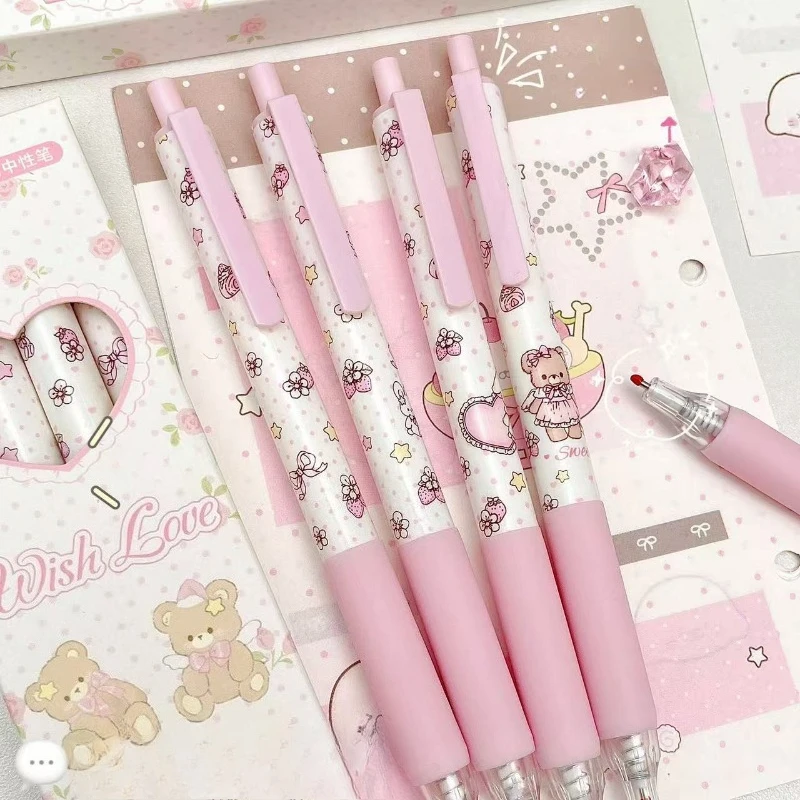 Bären-Blumen-Wandstift im Ins-Stil, Cartoon-Design, Hochwertig, Schnelltrocknend, Glatter Schwarzer Studenten-Gelstift, Kawaii Schreibwaren