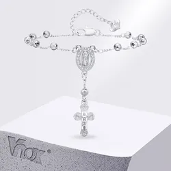 Vnox Virgin Mary Bracelets For Women,White Gold Plated Jesus Christ Charm Cross Pendant Bracelet, Religon Faith Church Jewelry
