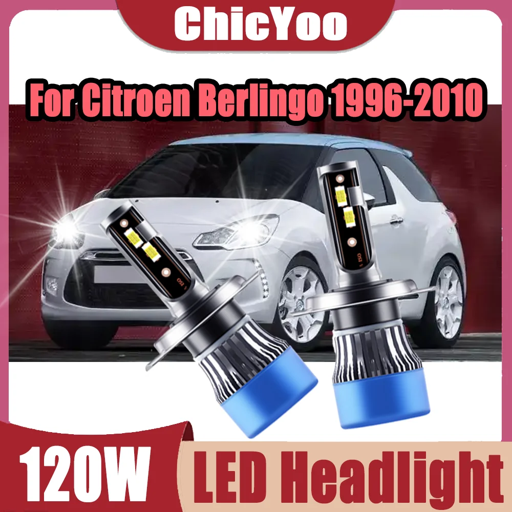 

2X 120W H4 Auto Lamps 20000LM LED Headlight Bulbs 6000K Super White Car Light 12V 3570 CSP Chips For Citroen Berlingo 1996-2010