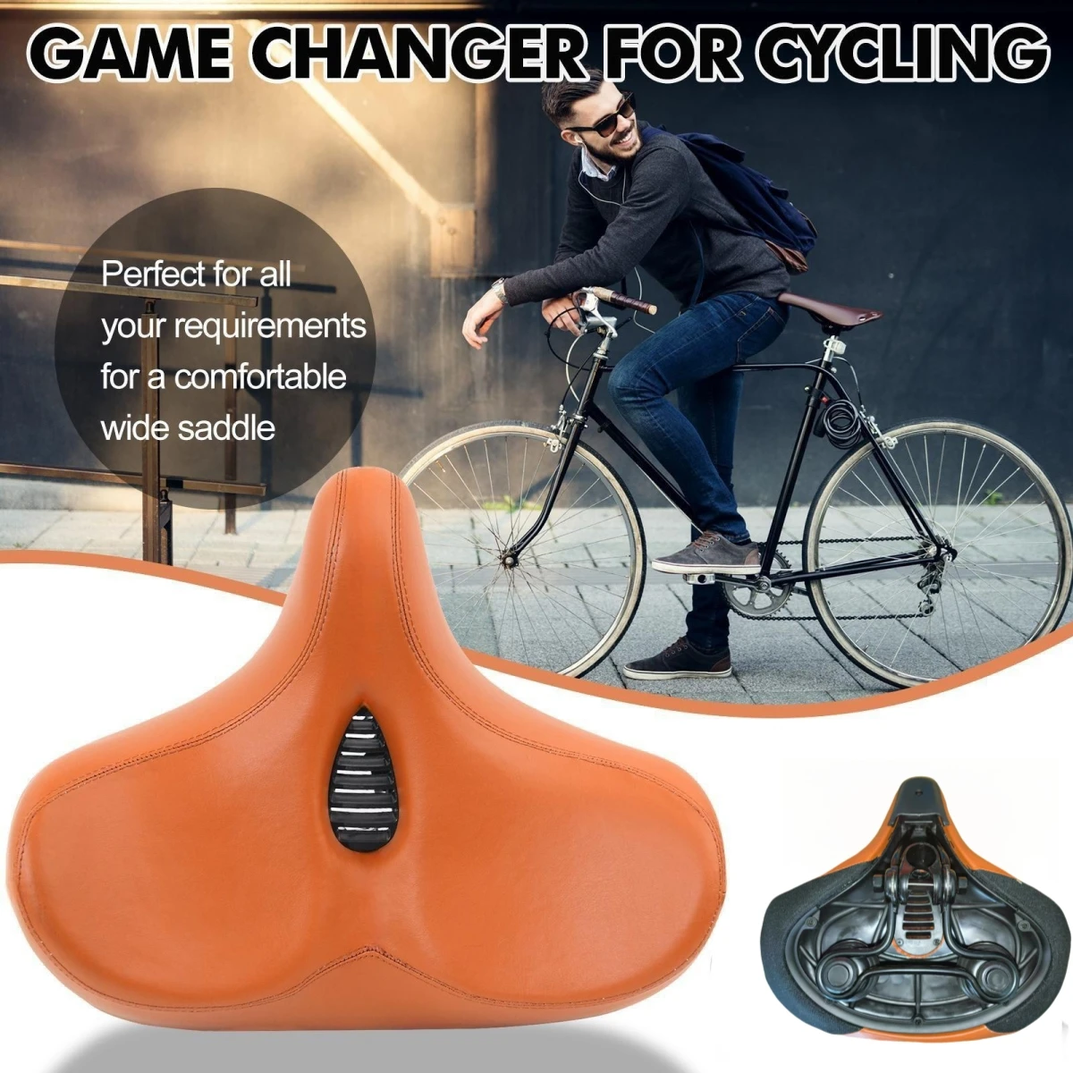 Breiter, weich gepolsterter Fahrradsattel, ergonomisches großes Fahrradkissen für Männer und Frauen, Ersatz für die meisten Fahrräder – Detail 6