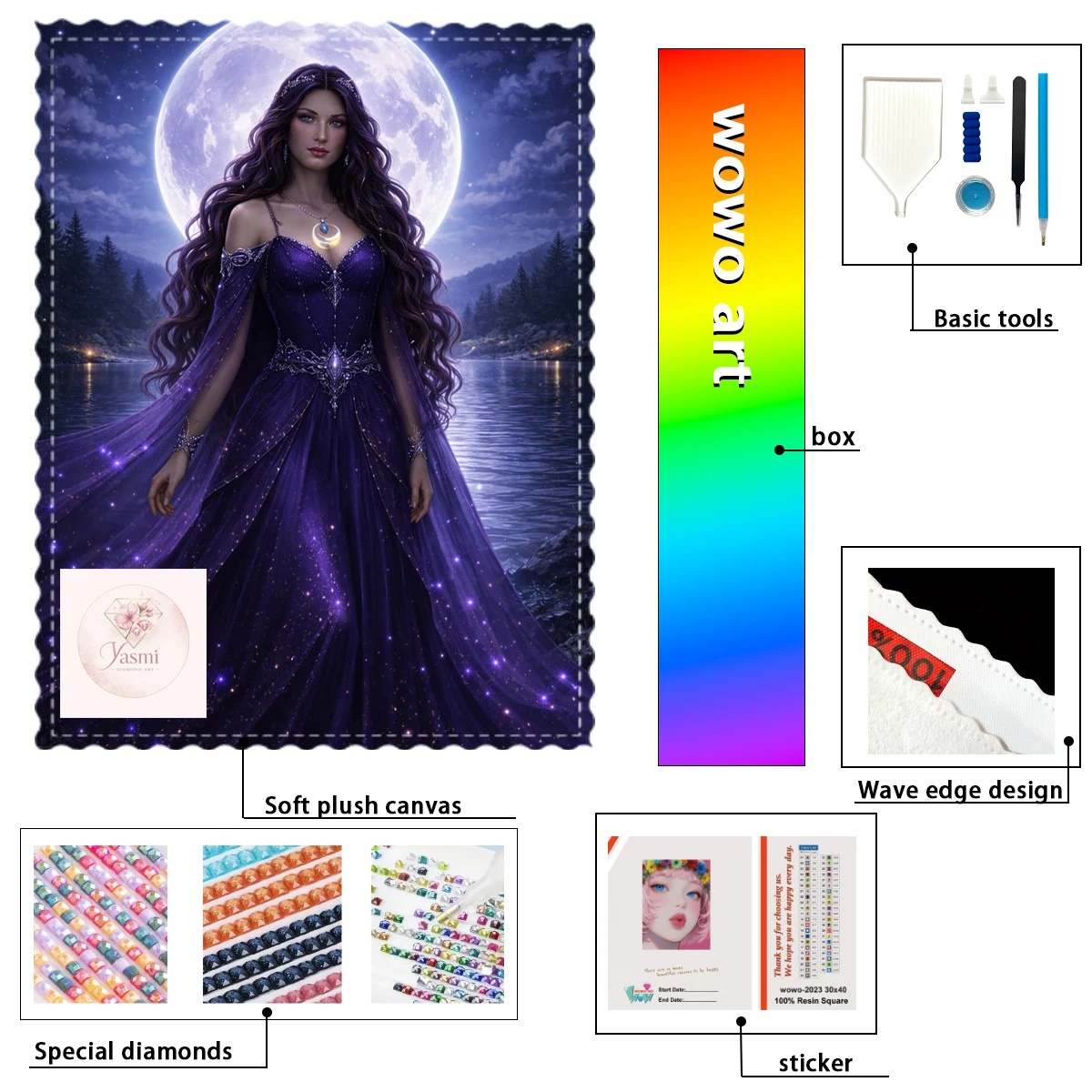 

【Yasmi Diamond Art】Ткань с флокированием и стразами из 100% смолы Light Queer с 3-4 специальными стразами для алмазной вышивки