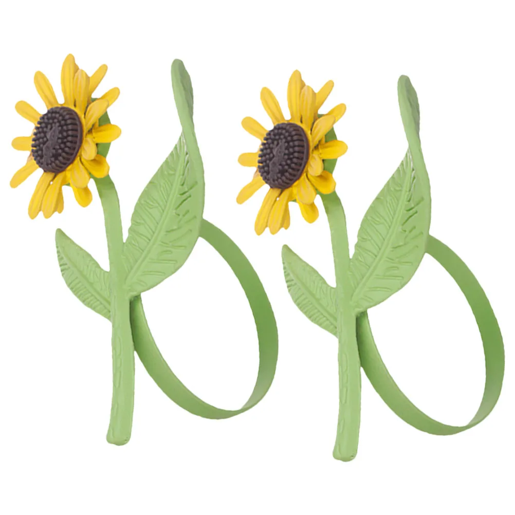 

2pcs Sunflower Rings Alloy Flower Napkin Holders Decorative Dining Table Napkin Buckle For Party Holiday Table Decor Serviette