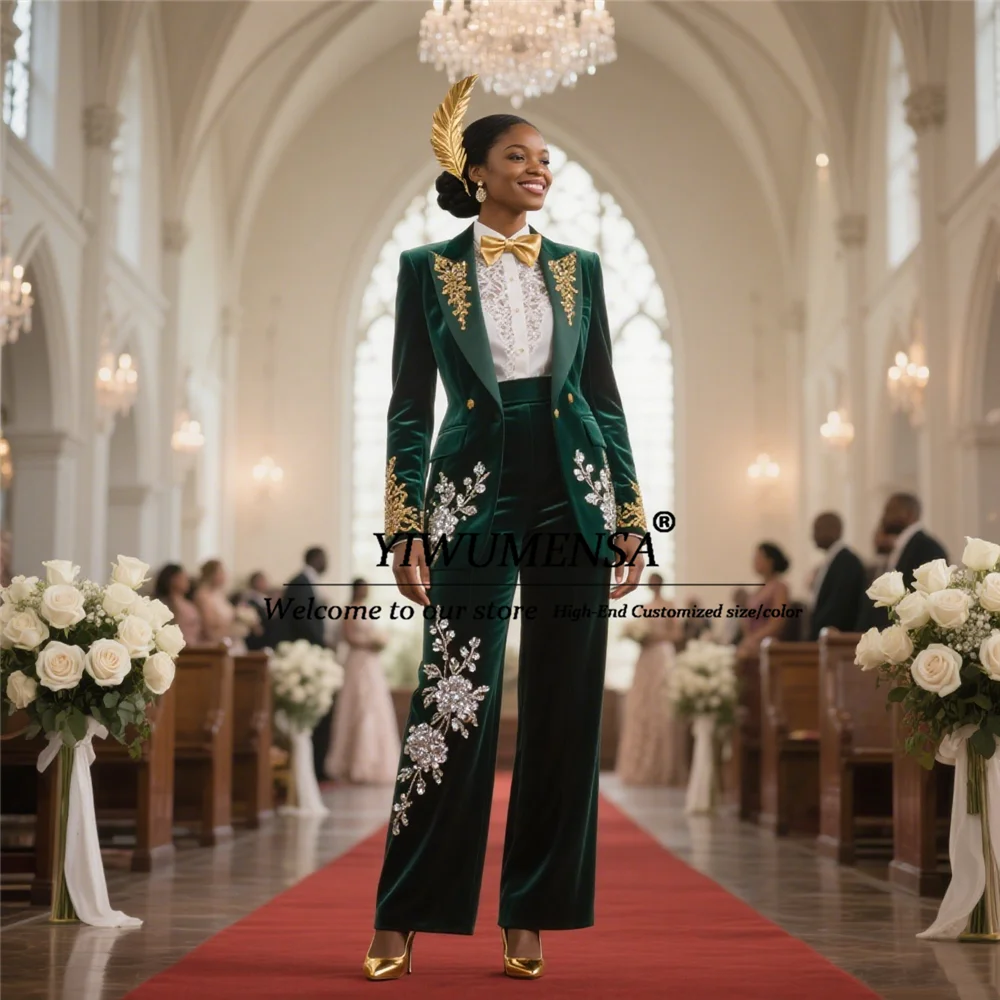 Metallic Jewelry Ornament Burgundy Women Pants Suit 2 Pieces Double Breasted Prom Tuxedos Customized Mother Of Bride Dresses