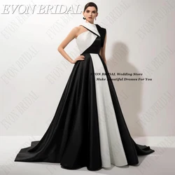 EVON BRIDAL 블랙 앤 화이트 이브닝 드레스, 스티칭 컬러, A 라인 민소매, 두바이 포멀 연예인 가운, 2024 흑백 이브닝 드레스 매치 컬러 에이스커트 민소매 두바이 정식 유명인 드레스 2024 흑백 이브닝 드레스 접합 색 A자 민소매 두바이 공식 명인 드레스 2024