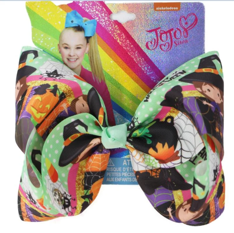 NEW 8inch Halloween Bows  Large Bows with Alligator Clips Print Grosgrain ribbon hair bow  For Girls kids Hair accessories