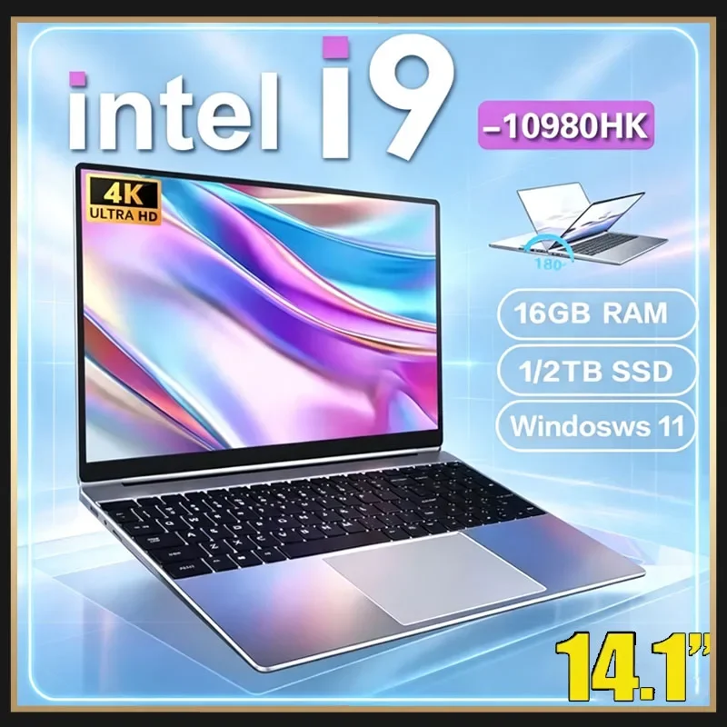 2026 New 14.1" Intel Core I9-10980HK Laptop 16GB RAM 1/2TB SSD Portable Laptops Windows 11 Pro Office Gaming Notebook Computer