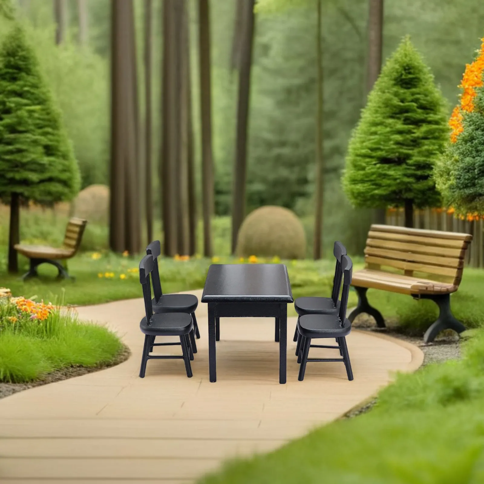

5Pcs Miniature Table and Chairs Set for Dollhouse Accessories Creative Kids DIY Mini Garden Decor Fine Crafted Realistic Detail