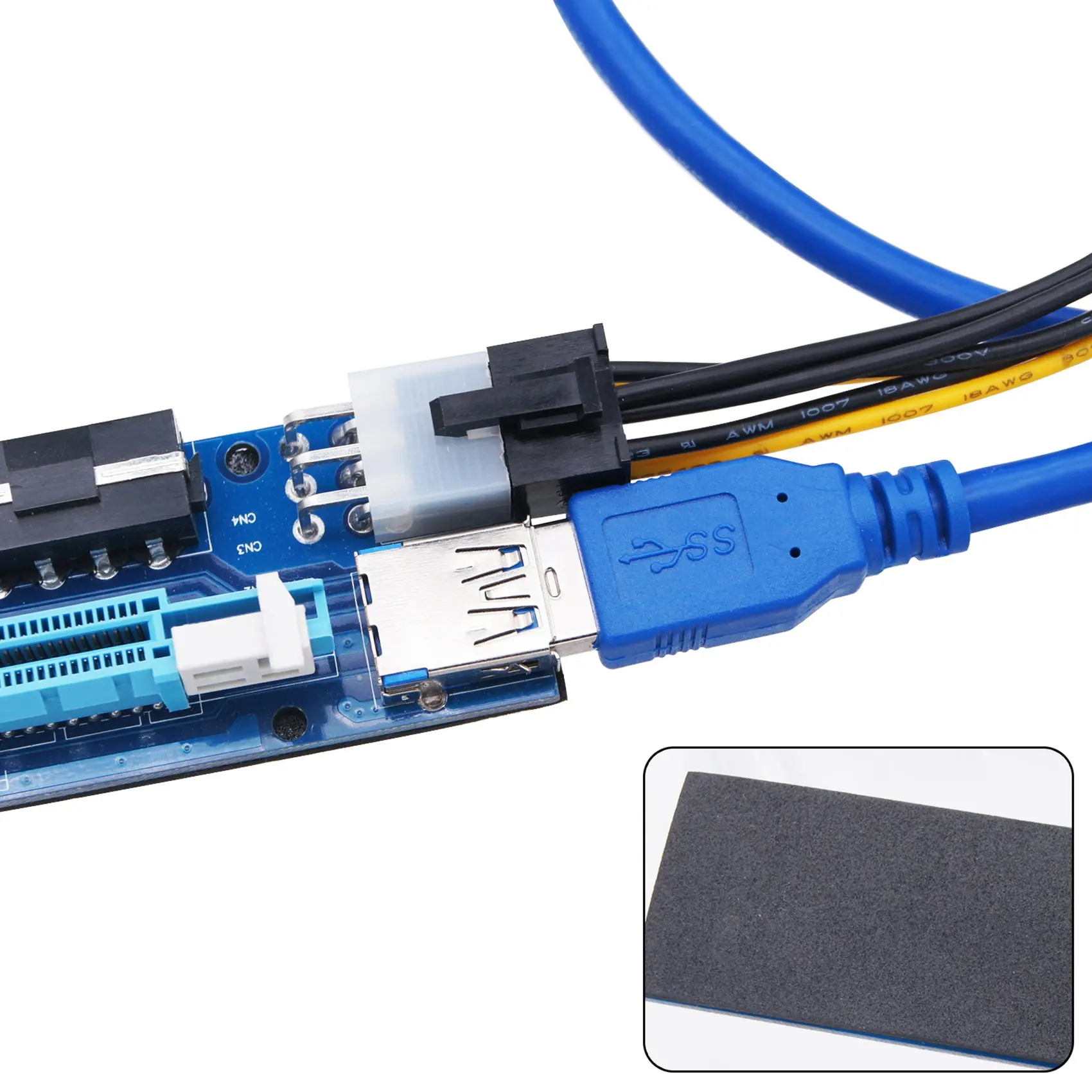 Cable de extensión PCI-E 1X a 16X 4PIN + 6Pin 2 en 1 Tarjeta adaptadora de fuente de alimentación para minero BTC para escritorio