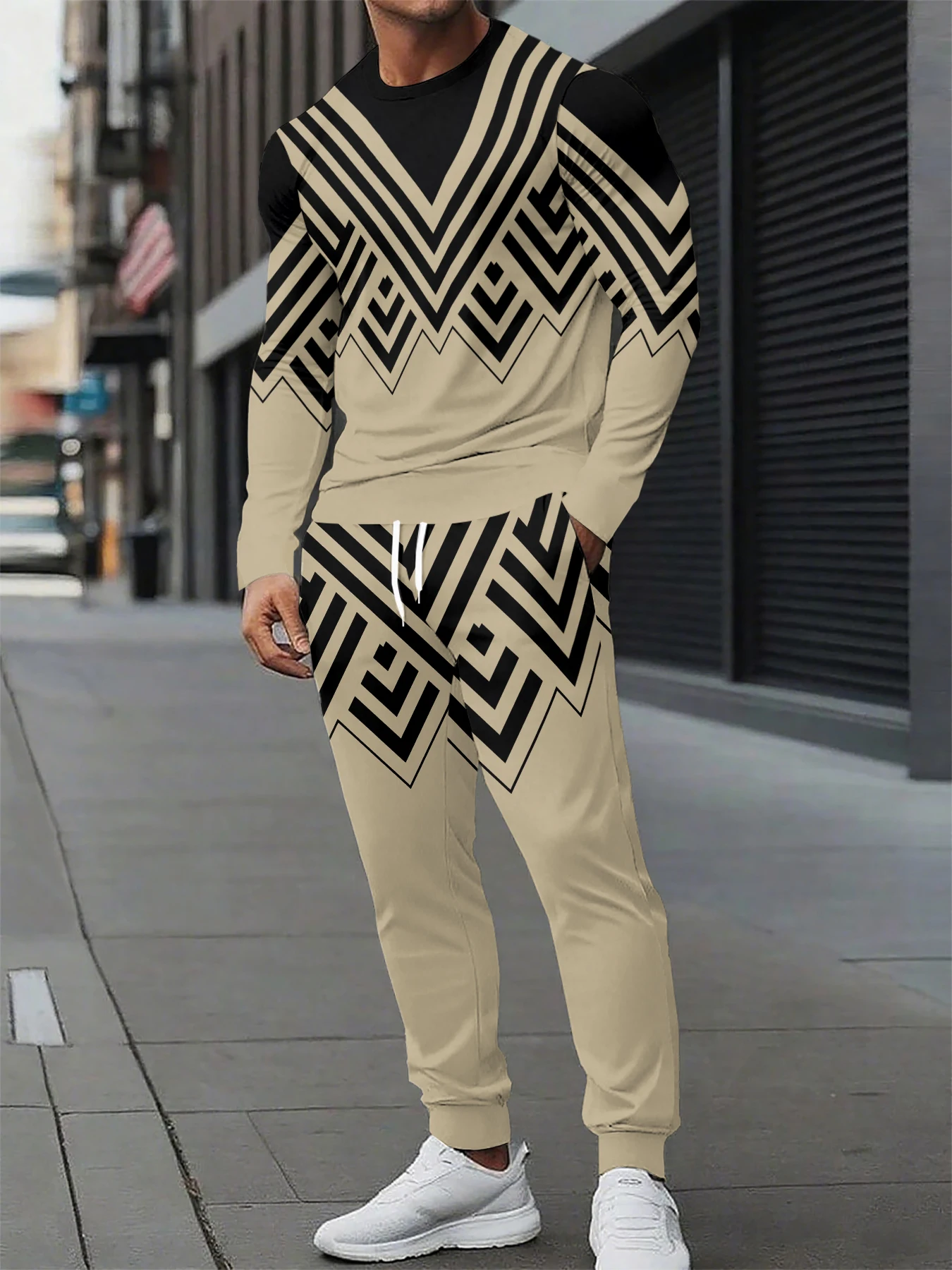 

New Spring And Autumn Men's Long Sleeve T-shirt And Long Pants Set Daily Street Men's Fashion Long Sleeve T-shirt