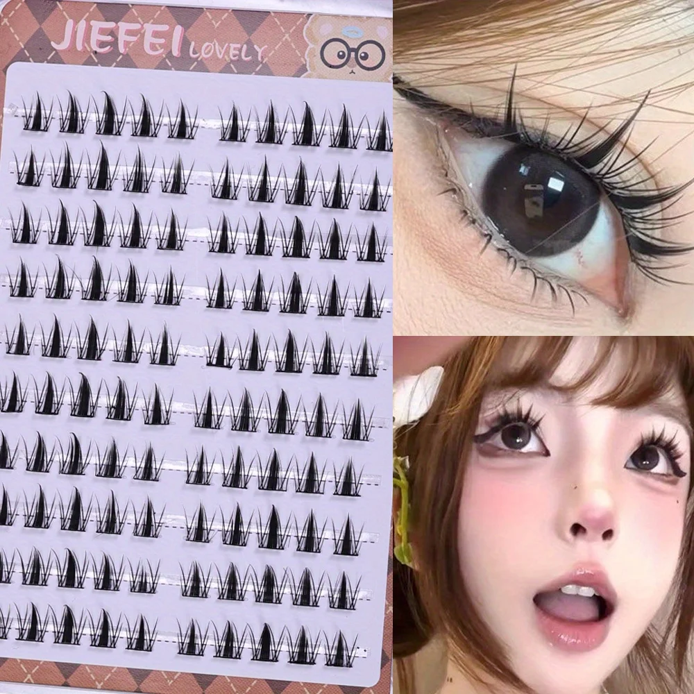10-Row Cute Bunny Lashes Glue-Free DIY Clusters Realistic Sectioned Anime False Eyelashes for Asian Eyes