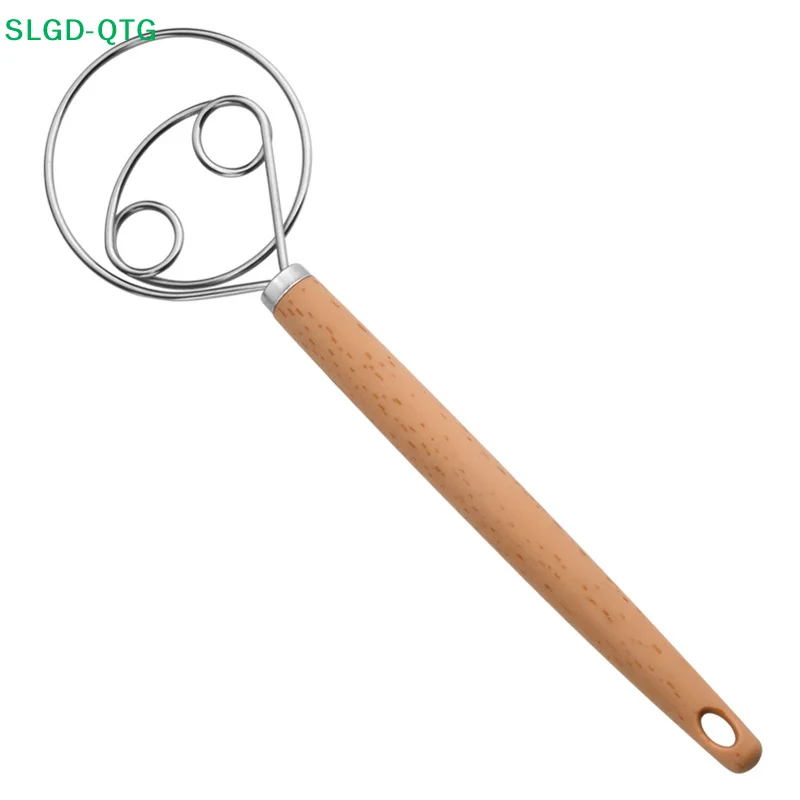 NEW 10 Inch Creative Hand DIY Danish Bread Stainless Steel Bakeware Dough Whisk Egg Beater Mixer Tool Wood Handle