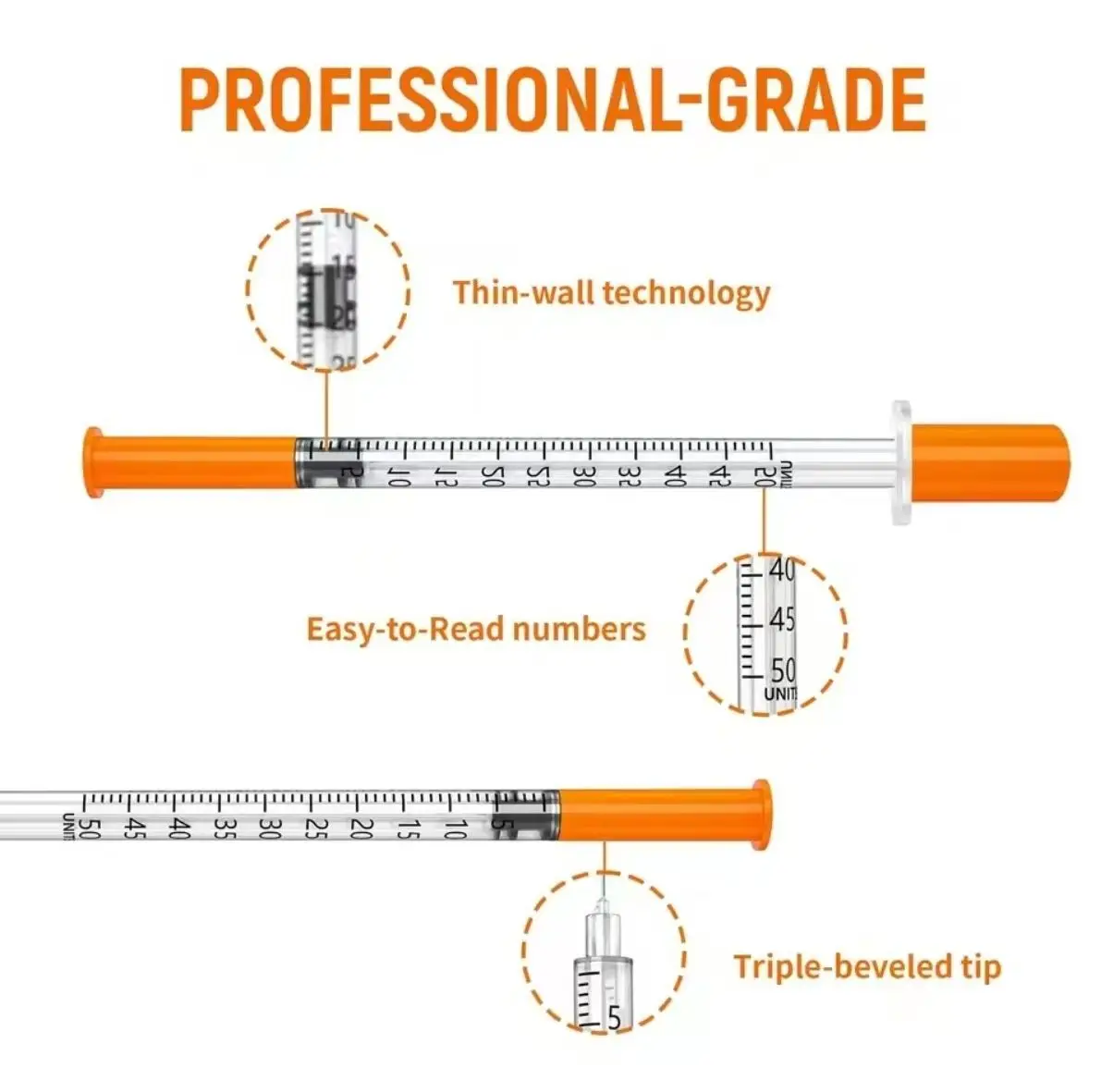 20Pcs 0.3/0.5/1ML Disposable Plastic Veterinary Syringe Orange Cap Sterile Insulin Syringe With Needles For Pet Farm Animals
