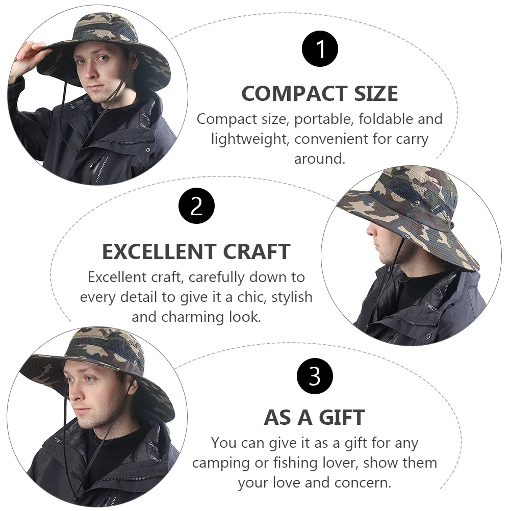 

Camo Hat Quick Dry Breathable Mesh Fishing Cap Adjustable Unisex Sun Hat Wide Brim Outdoor Camping Hiking Hunting Backpacking