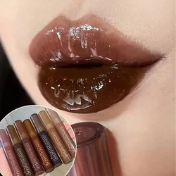 Chocolate Lip Gloss Long Lasting Moisturizes Dark Brown Lip Glaze Transparent Glass Mirror Water Liquid Lipstick Clear Makeup