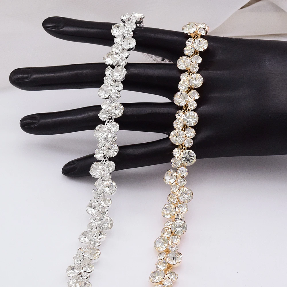 1 yard simple round rhinestone trim crystal metal chain used for garment shoes silver sewn in bridal headwear accessories