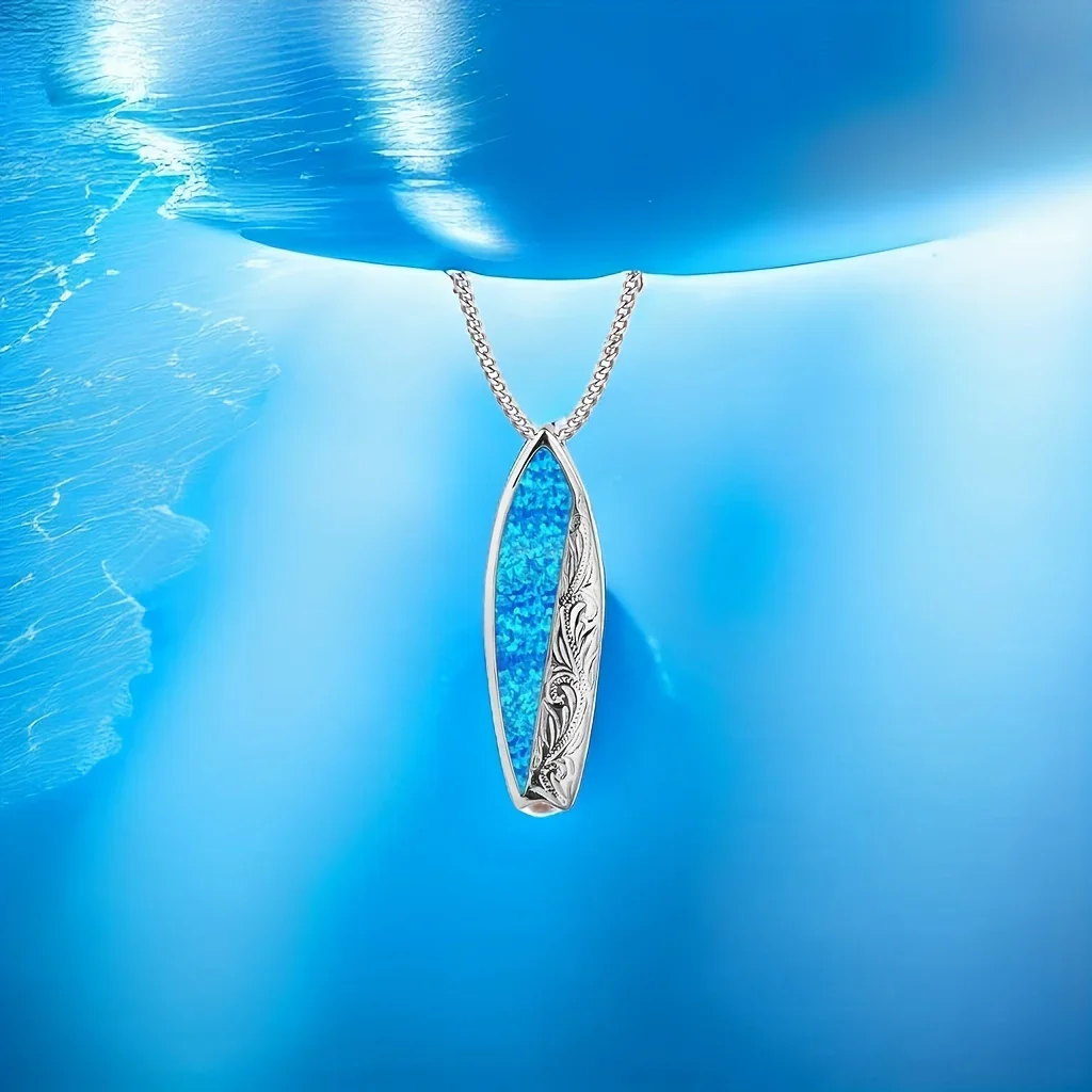 قلادة على شكل لوح ركوب الأمواج البحري، قلادة ركوب الأمواج من العقيق الأزرق للنساء، سلسلة قابلة للتعديل بموضوع المحيط، هدية مجوهرات للشاطئ بسيطة