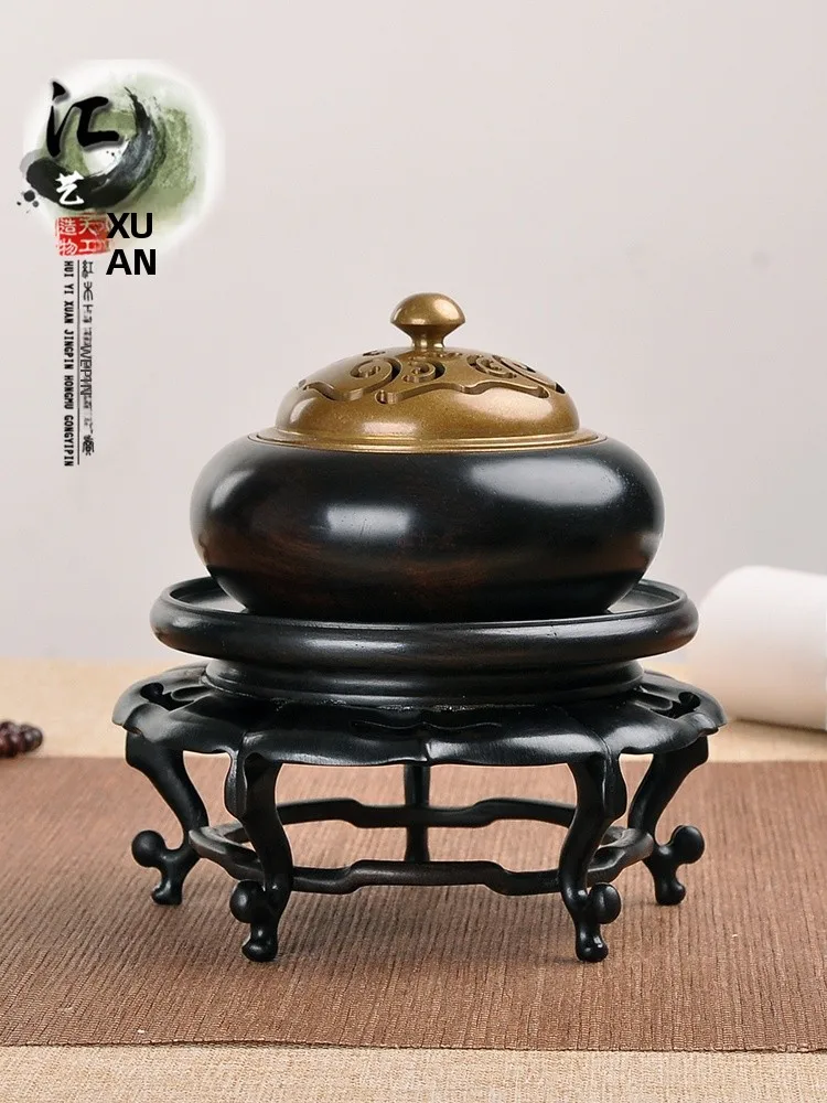 

Bla Ebony Wood Base round Flower Vase Potted Lacape Incense Burner Ornament Traditional Chinese Sle Wooden Tray Flower...