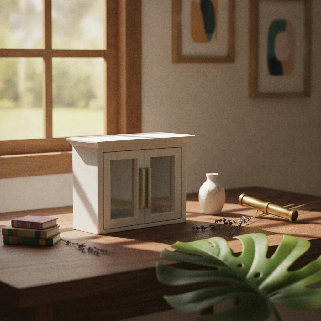 

1:12 Dollhouse Cabinet Silver Handles Miniature Display Cabinet Miniature Cupboard Flat Top Mini Furniture Rectangular Box Shape