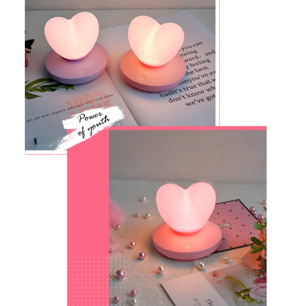 

Creative Heart Shape Rechargeable Night Light Premium Material Compact Size Lightweight Touch Lamps Bedside LED Decor