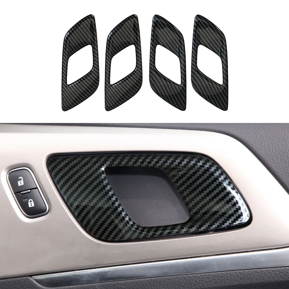 Carbon Fiber Color Door Handle Bowl Decorator Trim Cover Fit for Ford Ranger Everest 2015 2016 2017 2018 2019 2020 2021 2022