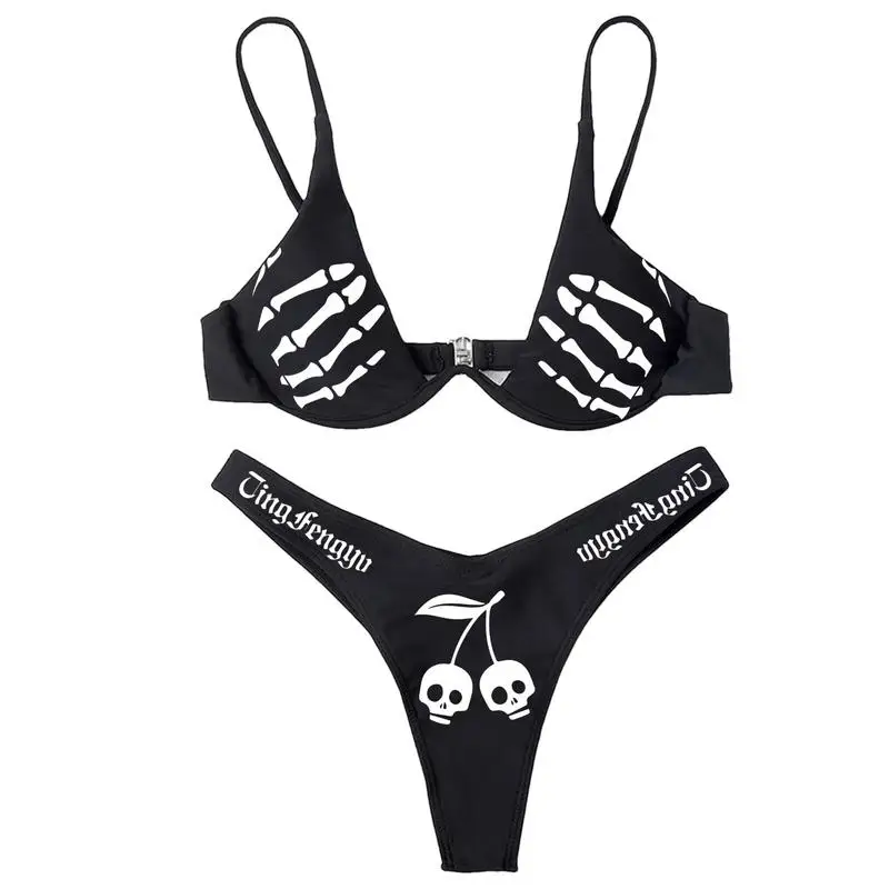 

Skull Bikini Sets For Women Polyester Soft Skull Pattern Swimsuit Fashionable Multifunctional Swimwear Bathing Suit