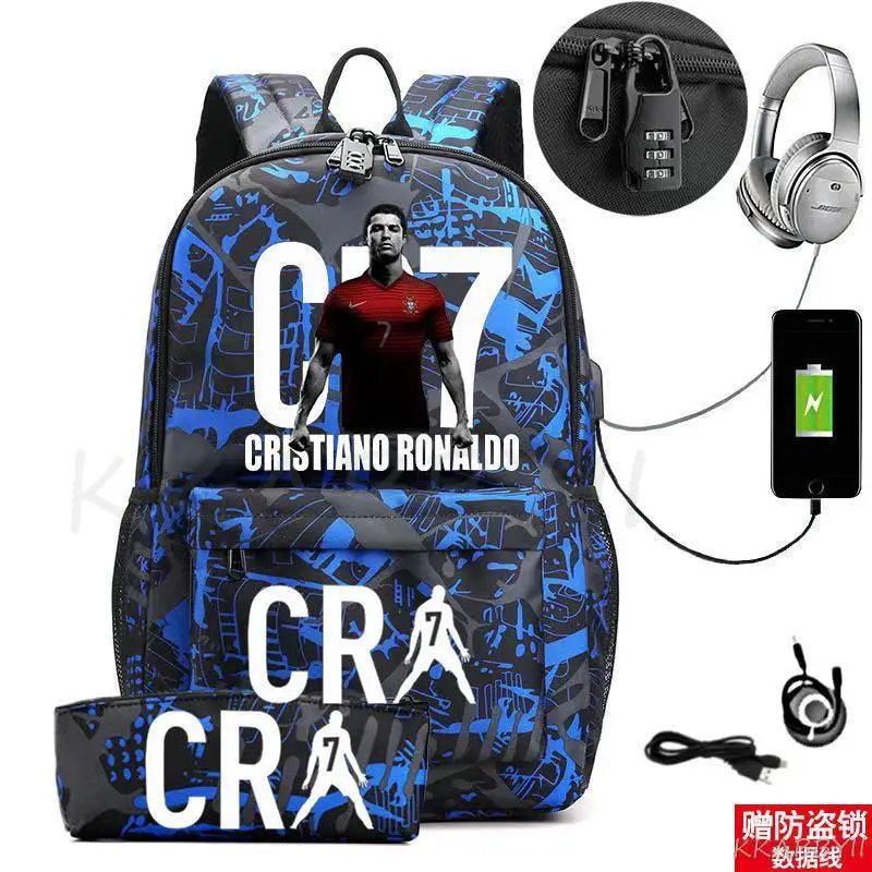 CR7 plecak USB 17 Cal pojemność tornister dla chłopców dziewcząt plecak dla dzieci nastolatki USB Laptop Mochilas