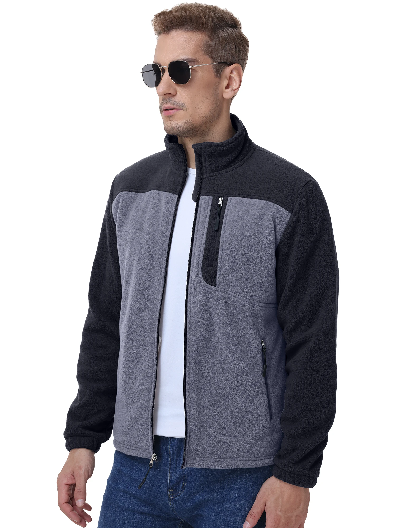 Herren Warme Polarfleece-Jacke mit Vollreißverschluss, Windbreaker mit mehreren Taschen, Arbeits- und Wanderjacke für Herbst & Winter – Detail 4