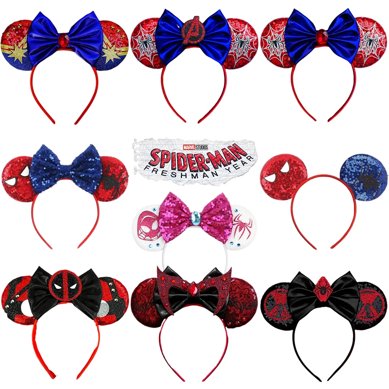 

Disney Mickey Mouse Marvel Spider man Ears Headbands for Adults Women Sequins Bows Hair Accessories Girls Kids Party Hairbands