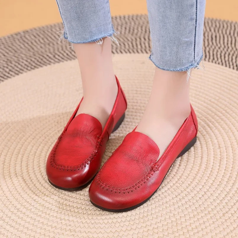 

2025 женские лоферы, весенние удобные широкие туфли из натуральной кожи на плоской подошве, модная женская обувь без шнуровки