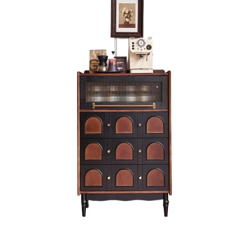 

French retro solid wood chest, antique small side cabinet against the wall in the living room