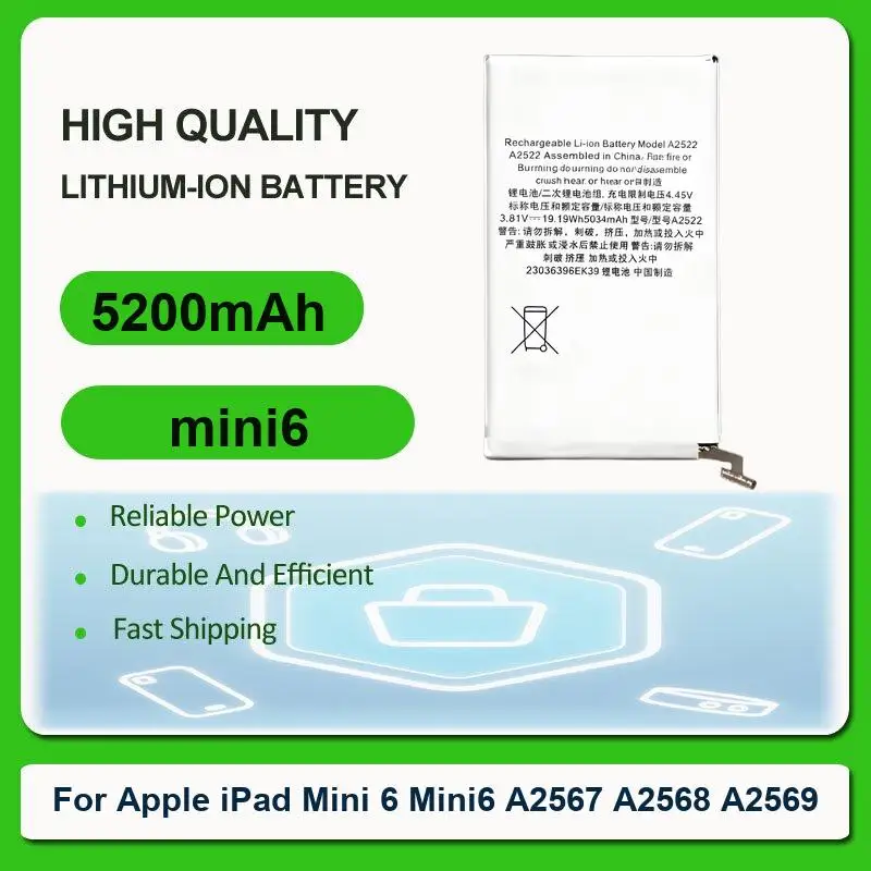 

Replacement Tablet Battery For Apple iPad Mini 6 Mini6 A2567 A2568 A2569 mini6 5200mAh