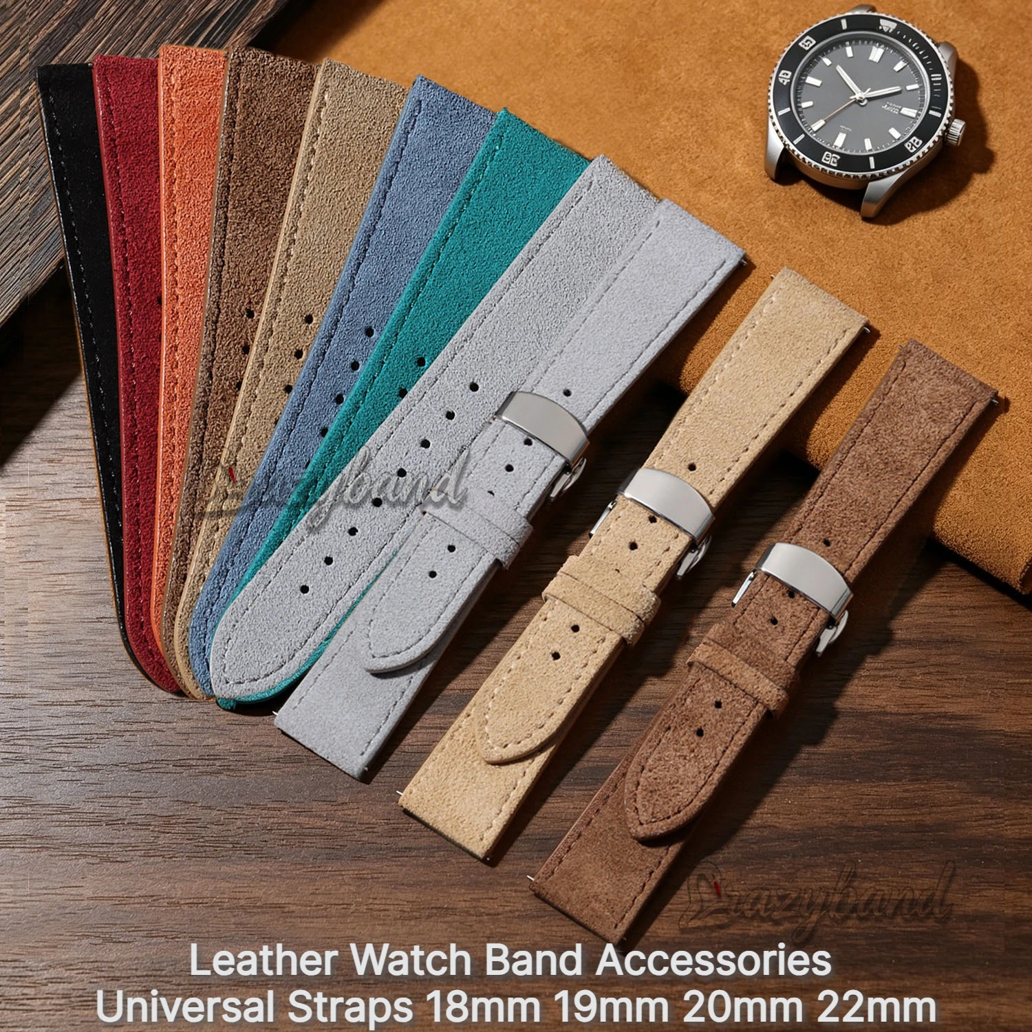 Bracelets de montre en cuir suédé pour Seiko, accessoires à boucle papillon, sangles universelles pour Casio, pour Tissot, 18mm, 19mm, 20mm, 22mm, marron