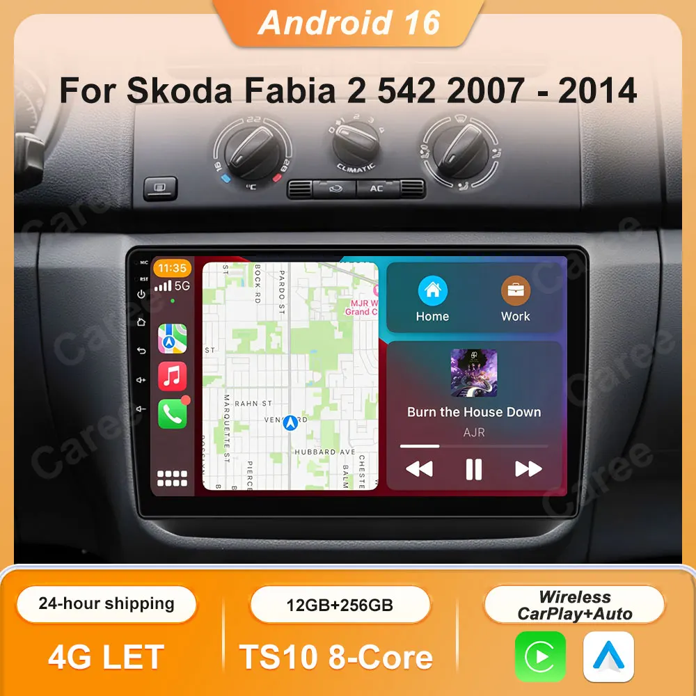 Rádio do carro android para skoda fabia 2 542 2007 - 2014 carplay reprodutor multimídia estéreo do carro gps som automotivo tela qled wifi dsp