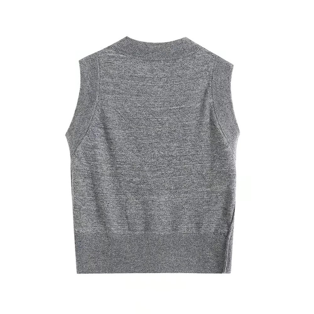 2024ZAR * Spring/Summer Hot Selling New Women\'s Wear Simple Grey Button Soft Glutinous Wool Blended Inner Knitted Tank Top