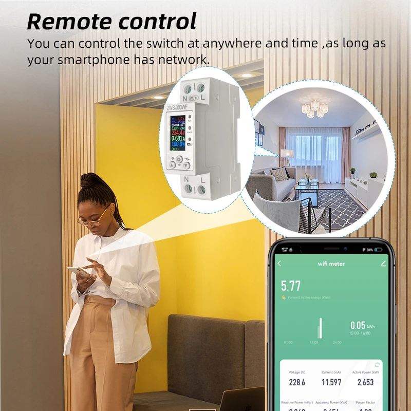 Picture 4: Tuya Smart WiFi Power Meter 63A Circuit Breaker Switch Overcurrent Overload Protect APP Monitor Power Consumption Remote Control