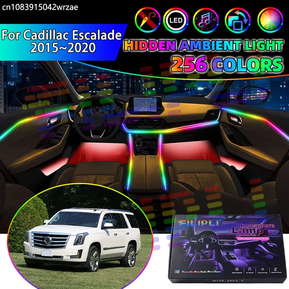 For Cadillac Escalade 2015~2020 MK4 RGB Car Interior Ambient Lights Strips Breathing Lighting Kit App Control LED strips Auto