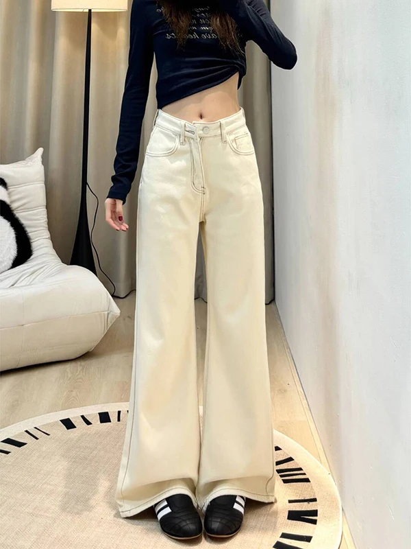 American Sle Retro Low Waist Wide Leg Jeans Women's Autumn Winter New Loose Fit Bell Bot Casual High Waist Jeans