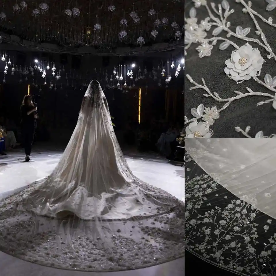 

Graceful Wedding Veil Cathedral Veils Lace Pattern Appliques One-Layer With Comb 300cm Length 200cm Width Big Size Bridal Veil