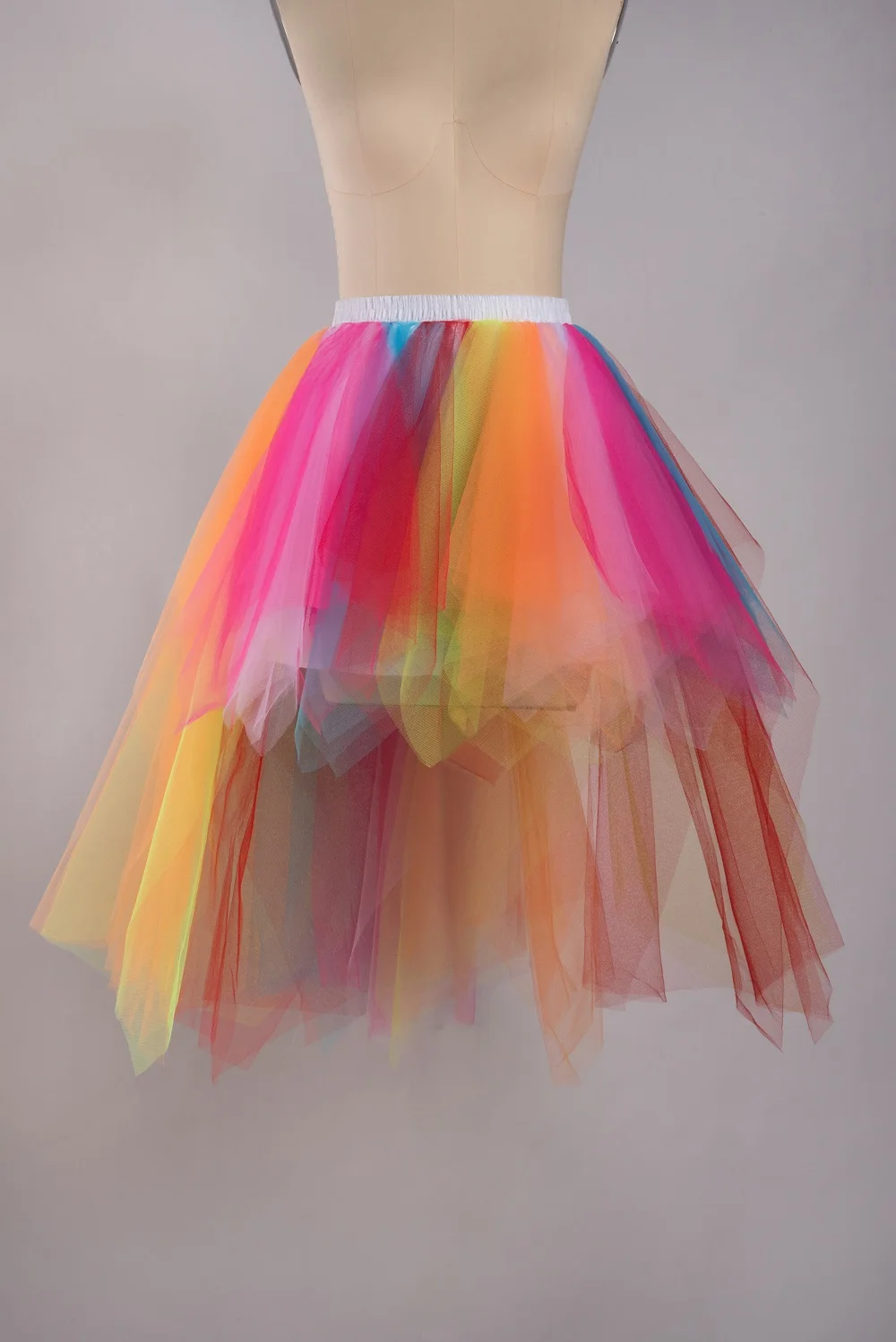 Gonne tutù Tulle Sottoveste alta bassa Donna Trambusto pieghettato irregolare Fantasia Danza Pettiskirt Cocktail Party Nero Fucsia Blu