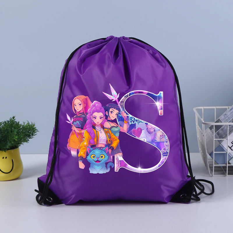 حقائب برباط من K Pop Demon Huntersd حقائب تخزين مطبوعة بحروف كرتونية كاواي للأطفال بسعة كبيرة حقيبة ظهر مقاومة للماء