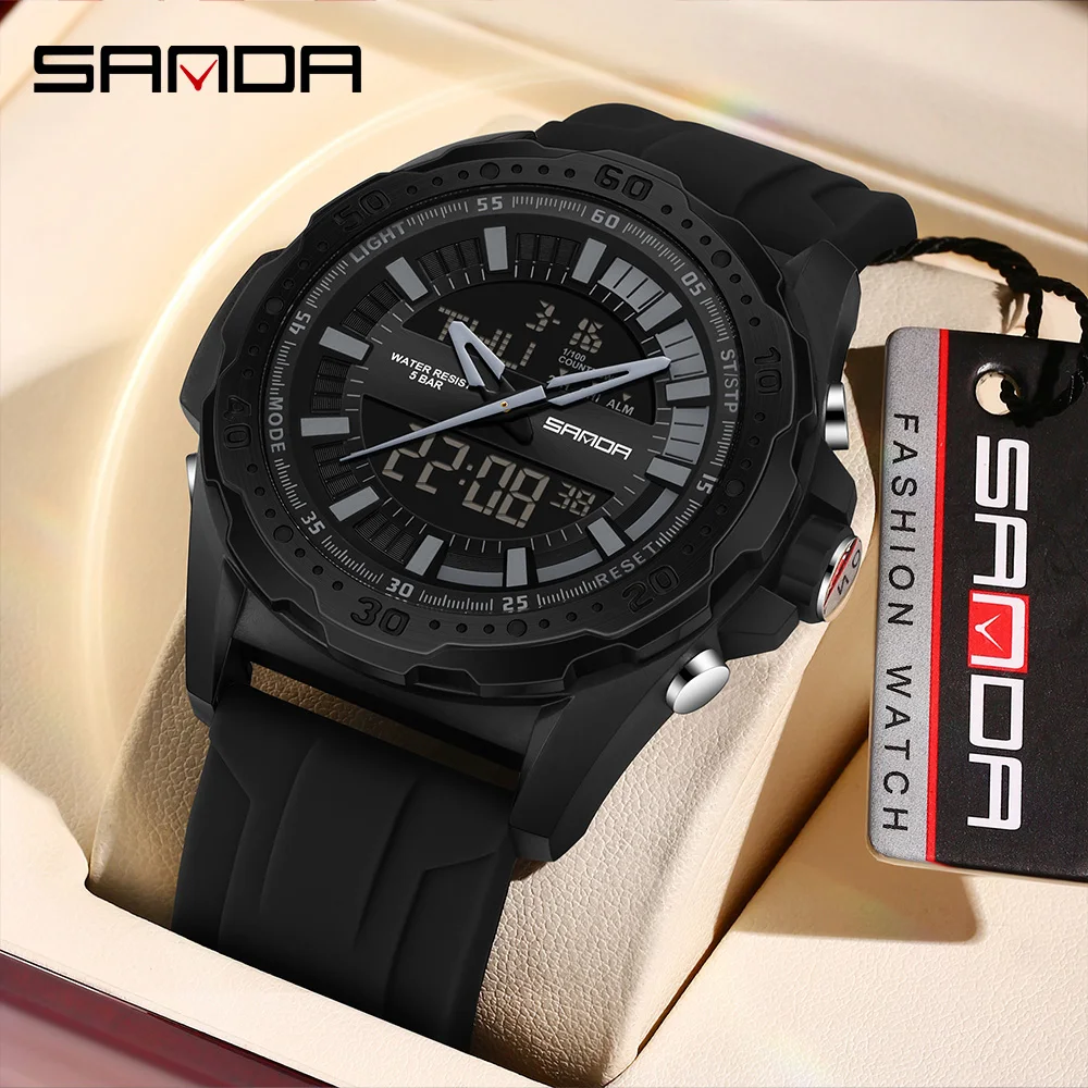 SANDA Men's Dual Display Electronic Watch Sports Multi functional Waterproof LED Student Electronic Watch 2025