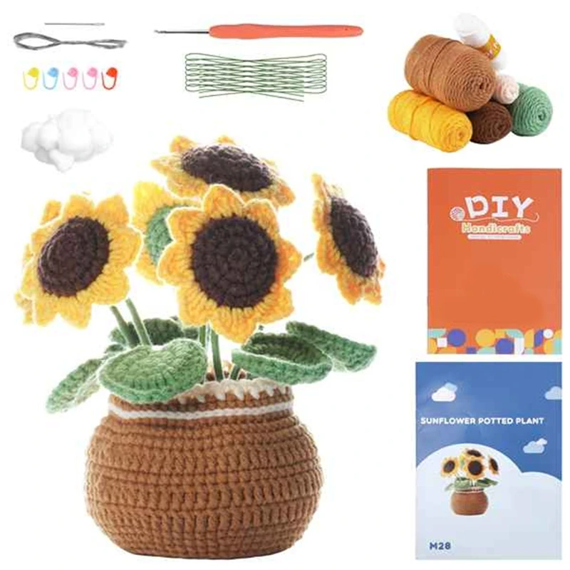 LJL-Crochet Yarn Sunflower Crochet Kit For Adults & Beginners, Crochet Accessories And Step-By-Step Manual(Sunflower)